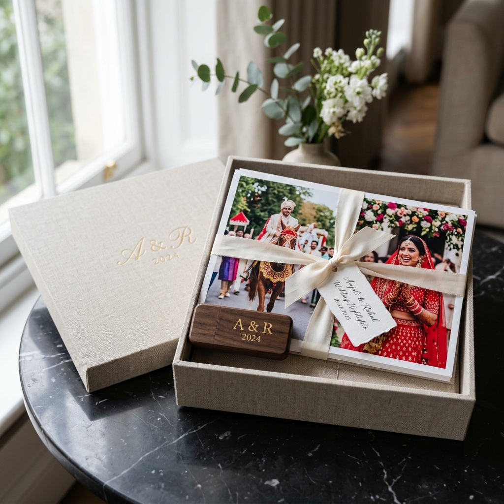 Professional wedding photo delivery — premium gallery links and print packages