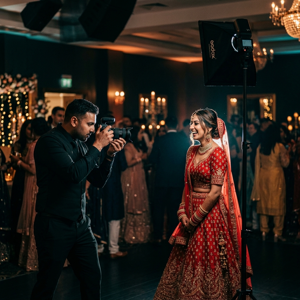Creative flash photography techniques for Indian wedding receptions and dance floor
